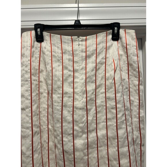 LEWIT Size 14 FAUX WRAP RED POPPY KIEV STRIPE LINEN BLEND ASYMMETRICAL SKIRT - Picture 8 of 8